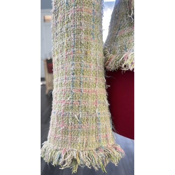 Tweed Fringe Fairy Jacket Y2K Clueless Pastel, Parisian Bouclé Blazer Plaid VTG - Picture 5 of 16